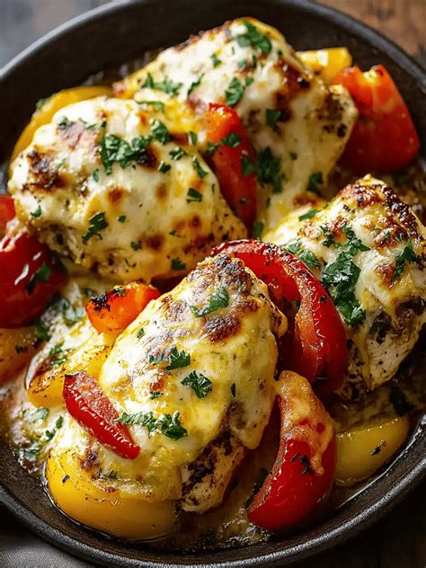 Ultimate Cheesy Baked Chicken Breast and Peppers Delight