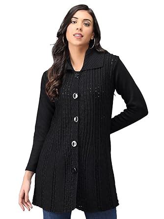 eKools Women's Wool Blend Banded Collar Sweater (Coat8-XL-Black Black ...