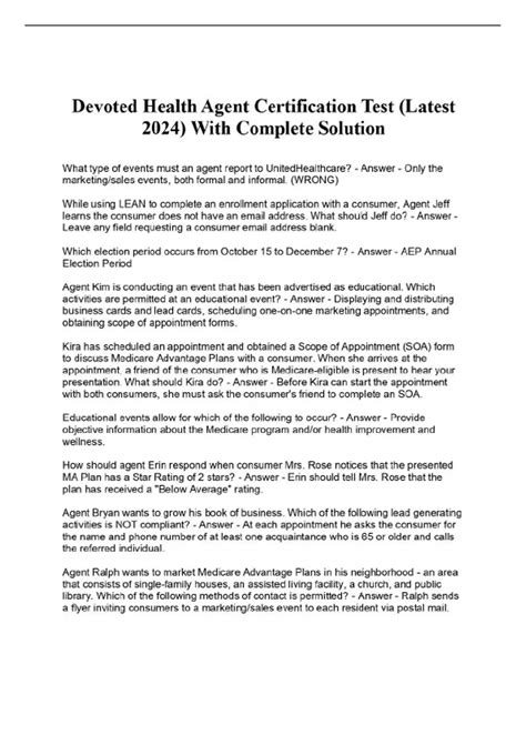 Devoted Health Agent Certification Test (Latest 2024) With Complete ...