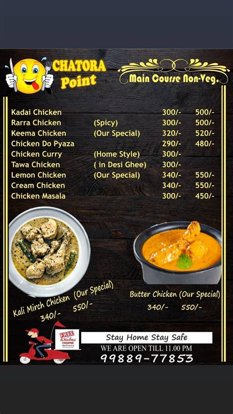 Menu at Chatora Point, Khanna