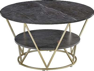 Total Crafts Round Modern Coffee Table for Living Room, White and Gold ...