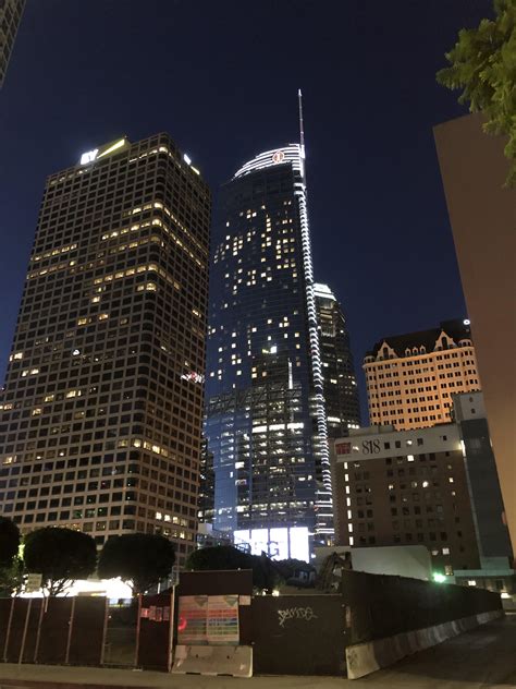 Pic I took on a walk today. The Wilshire Grand in Los Angeles, tallest ...