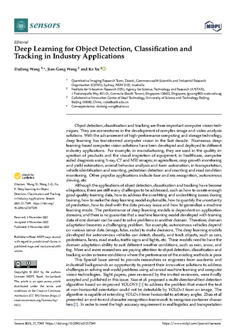 Sensors-21-07349 - sensors Editorial Deep Learning for Object Detection ...