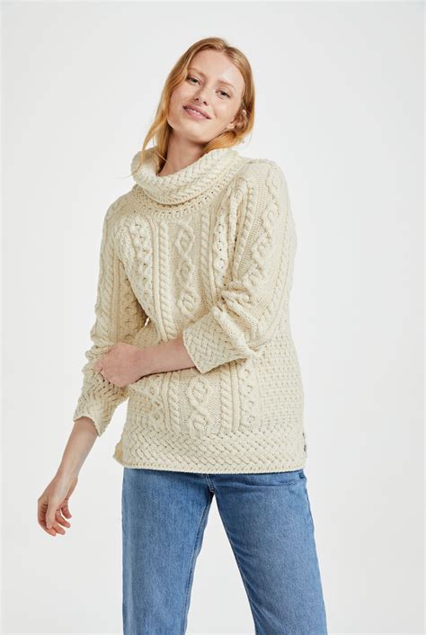 Belcare Ladies Aran Wool Roll Neck Sweater | Cream