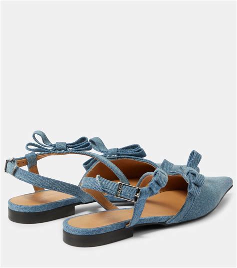 Ganni Bow-detail denim ballet flats GANNI