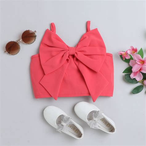 Solid bow detail singlet crop top-Peach – taffykids