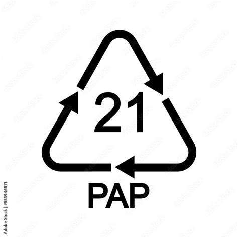 Paper or cardboard recycling sign. 21 PAP in triangular shape with ...