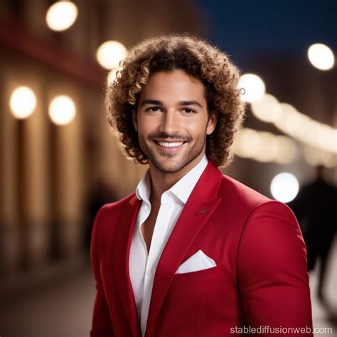 Elegant Charismatic Man in Red Suit, Resembling David Bisbal | Stable ...