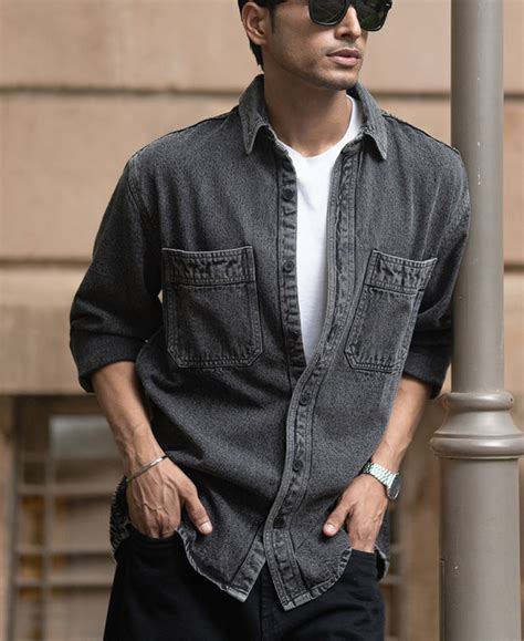 Charcoal Washed Denim Overshirt – Powerlook