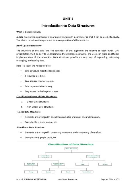 UNIT-1 Notes: Introduction to Data Structures and Their Applications ...