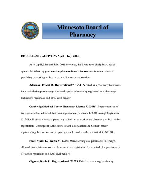 Minnesota Board of Pharmacy | Lecture notes Pharmacy | Docsity