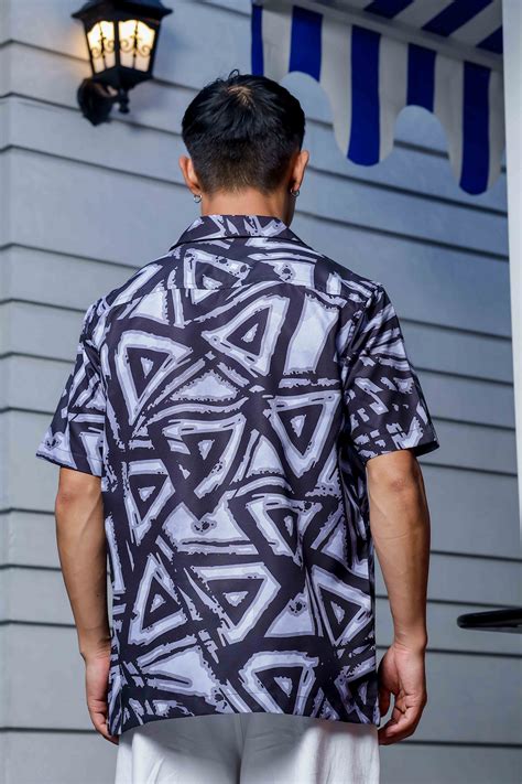 Black Abstract Print Cuban Collar Oversized Resort Shirt – House of Koala