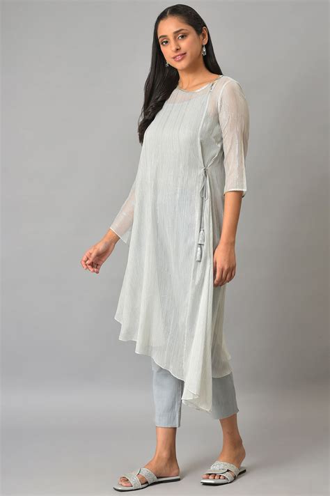 Buy Plus Size Blue Assymetric kurta With Inner And Trousers Online for ...