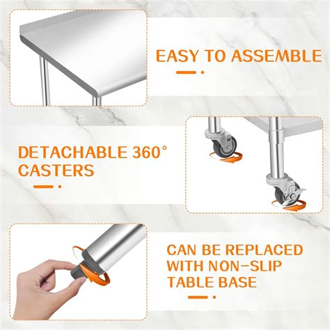 Buy HOCCOT Stainless Steel Prep & Work Table with Adjustable Shelf ...