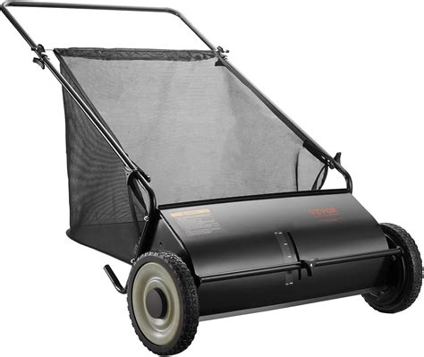 VEVOR Push Lawn Sweeper, 26 Inch Leaf & Grass Collector, Strong Rubber ...