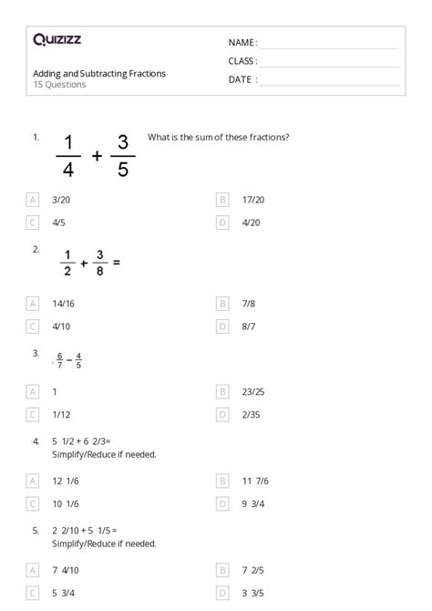 50+ Adding and Subtracting Fractions worksheets for 5th Class on ...