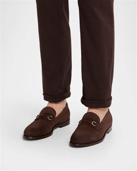 Brunello Cucinelli Men's Oiled Suede Bit Loafers | Neiman Marcus
