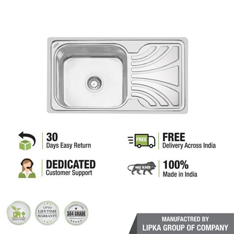 Square Single Bowl 304-Grade Kitchen Sink with Drainboard (32 x 18 x 8 ...