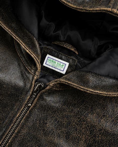 Guess USA – Crackle Leather Zip Hoodie Amos Brown Multi | Highsnobiety Shop