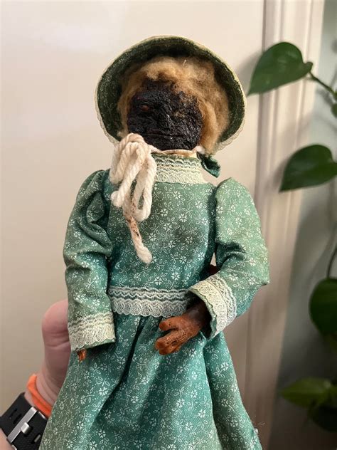 Vintage Antique Handmade Apple Head Doll Folk Art Cotton Dress Fabric ...