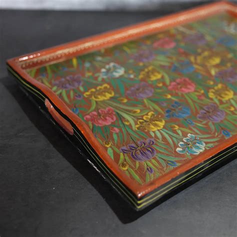 Paper Mache Tray Lotus Design Rectangle Shape 18x12 Inches – Kashmir origin
