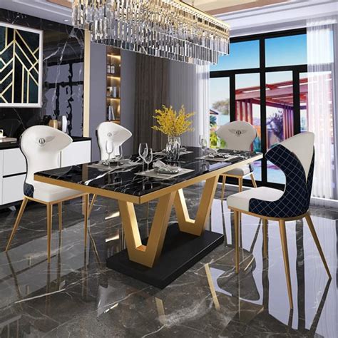 Dual V-shaped brace dining table -Metal & PVD Coating Furniture ...