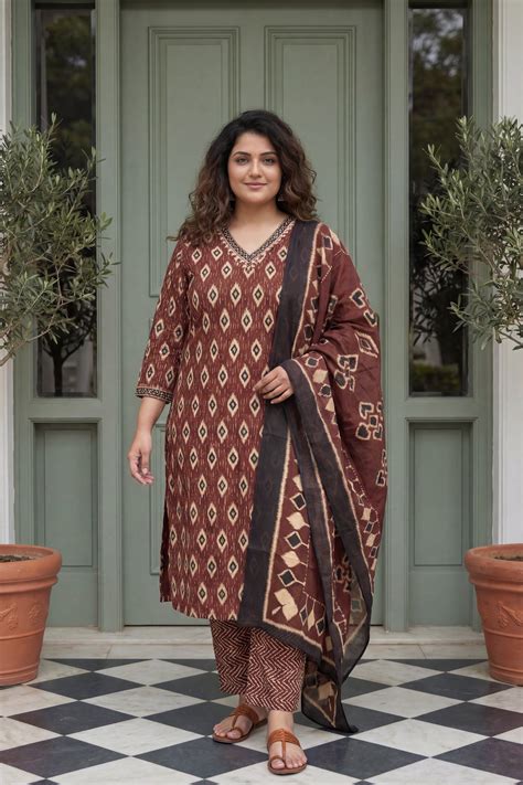 Burgundy Brilliance Cotton Kurta Dupatta Set | Me&My