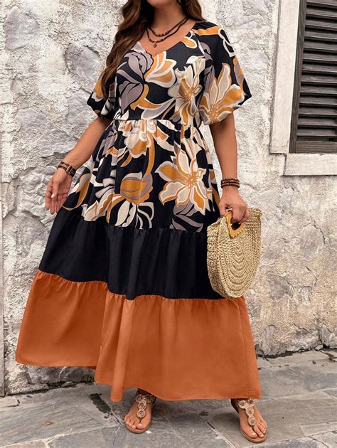 EMERY ROSE Plus Size Women's Elegant Casual V-Neck Double Layer Bubble ...