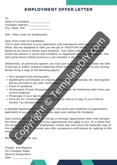 Employment Offer Letter Template Sample in PDF & Word