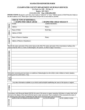Fillable Online bagley k12 mn MANDATED REPORTER FORM CLEARWATER COUNTY ...