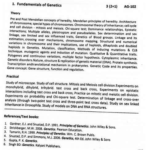 B.Sc Agriculture (Hons) 1st Semester Syllabus According to ICAR 5th ...