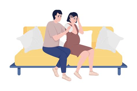 Man taking care of sad pregnant woman semi flat color vector characters ...
