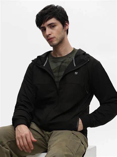 Black Zipper Cotton Hoodie Sweatshirt