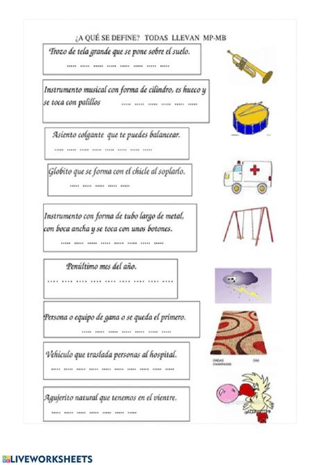 a sheet with different types of objects on it and the words in spanish ...