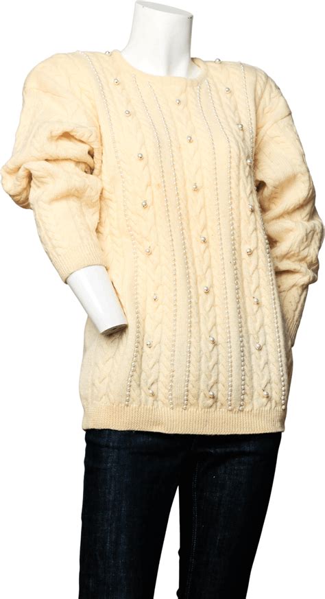 Vintage Wool Cable Knit Sweater with Pearl Detail | Shop THRILLING