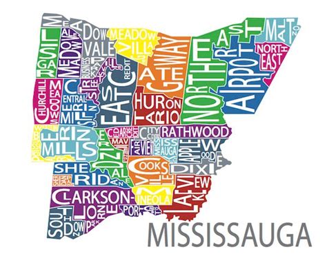 Buy Typographic Map of Mississauga | Neighbourhood Map | City Map Print ...