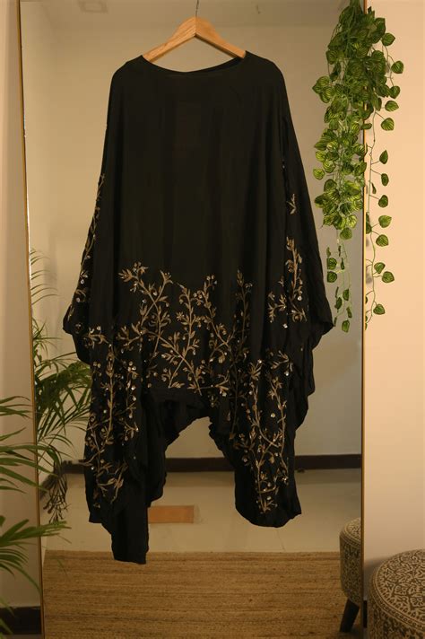 Black embroidered kaftan dhoti set – Stage3