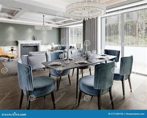 Dining in a Modern Living Room with a Trendy Six-person Dining Table ...