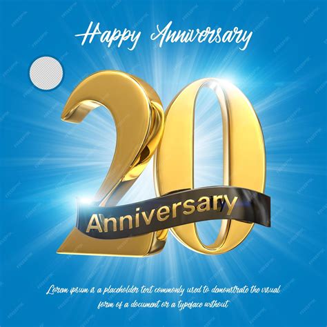 Premium PSD | Gold 20th happy anniversary 3d rendering isolated