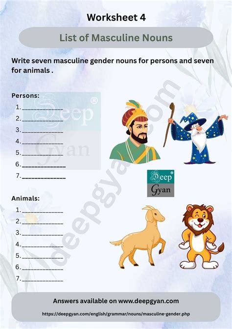Masculine Gender: Definition, Examples, Usage, Exercises, PDF Worksheet ...