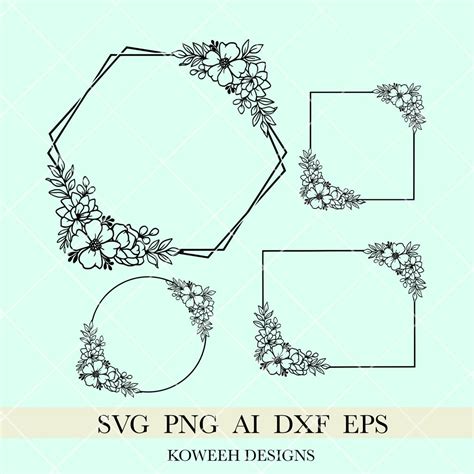 Buy Hexagon Frame Svg, Floral Frame Svg Bundle, Flower Monogram Frame ...