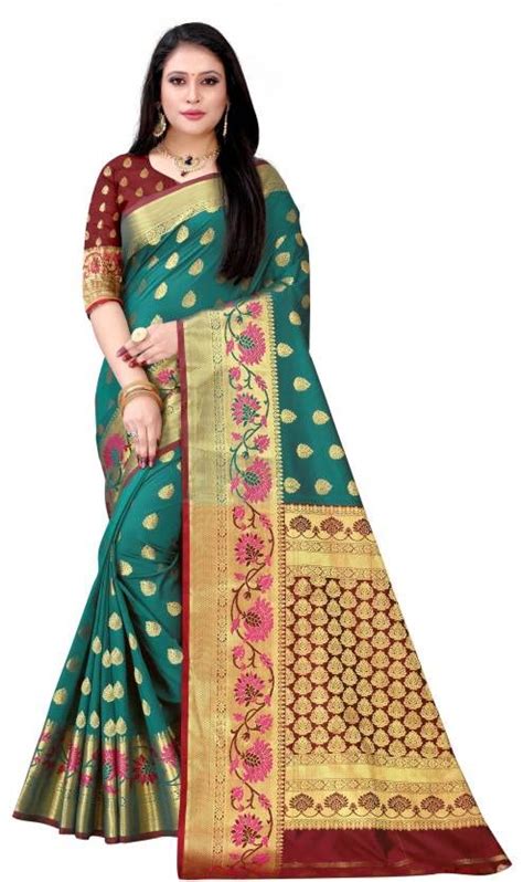 Buy Kuki Woven Dharmavaram Art Silk Saree (Green) at Amazon.in