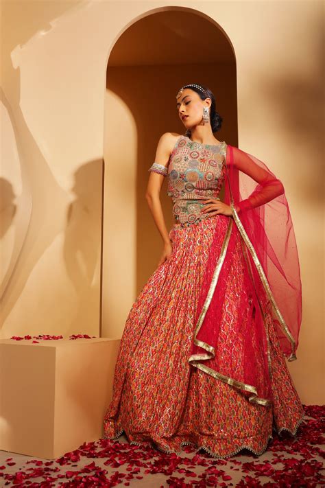 Multi Colored Embroidery Long Blouse Paired With Printed Skirt In Crep ...