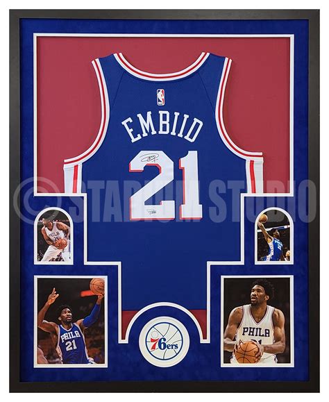Joel Embiid Autographed Framed 76ers Blue Jersey - The Stadium Studio