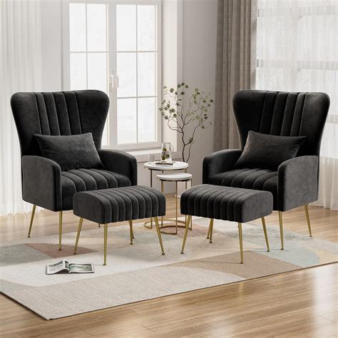 Amazon.com: Nolohoo Velvet Accent Chair with Ottoman Set of 2, Comfy ...
