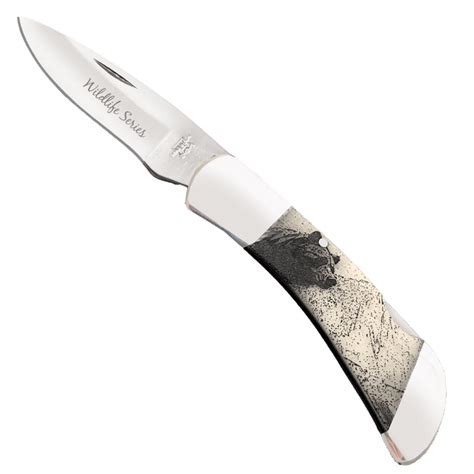 Bear & Son Wildlife Series White Smooth Bone Bear Lockback Knife | BladeOps
