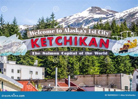 Ketchikan Alaska Welcome To Salmon Capital of the World Sign Stock ...