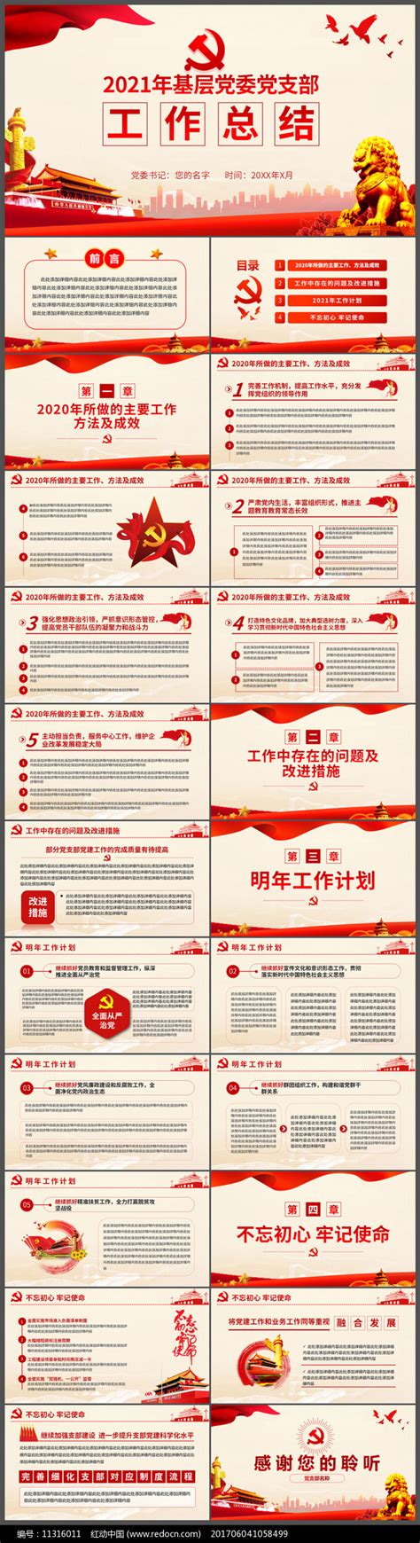 2021年党委党支部党建工作总结PPT下载_红动中国