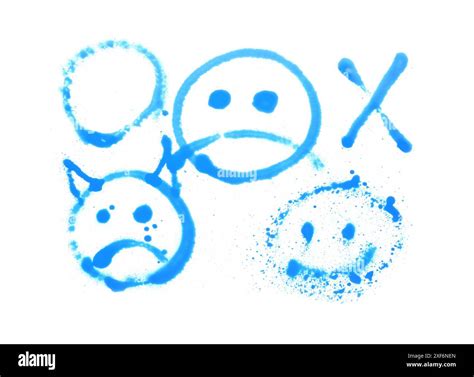 Different symbols made with light blue spray paint isolated on white ...