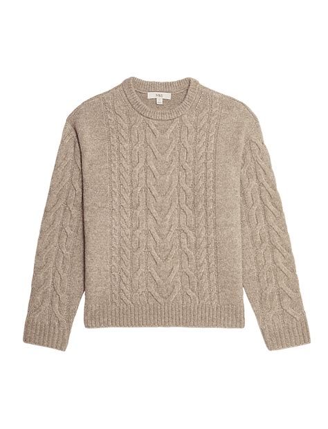 Buy Cable Knit Crew Neck Jumper with Wool at Marks & Spencer
